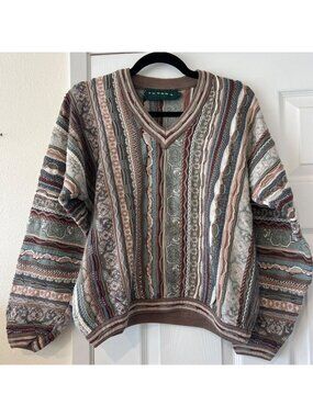 Vintage 90s Coogi Style Tundra Brand 3D Knit Sweater Size Medium